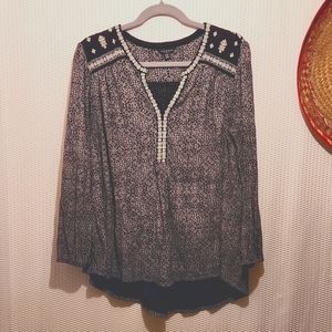 Lucky Brand Womens Popover Top Cotton Modal Blend Black & Cream HiLo Size 1X